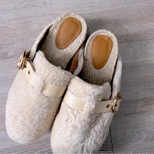 See by Chloe Viviane Buckled Shearling Clogs In Natural Women's 39 us 9